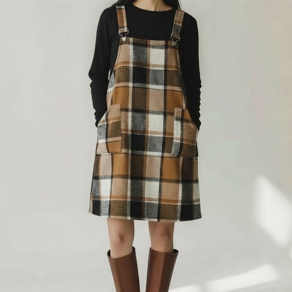 SHEIN Dresses & Skirts - SHEIN Brown Plaid Pinafore Dress‎